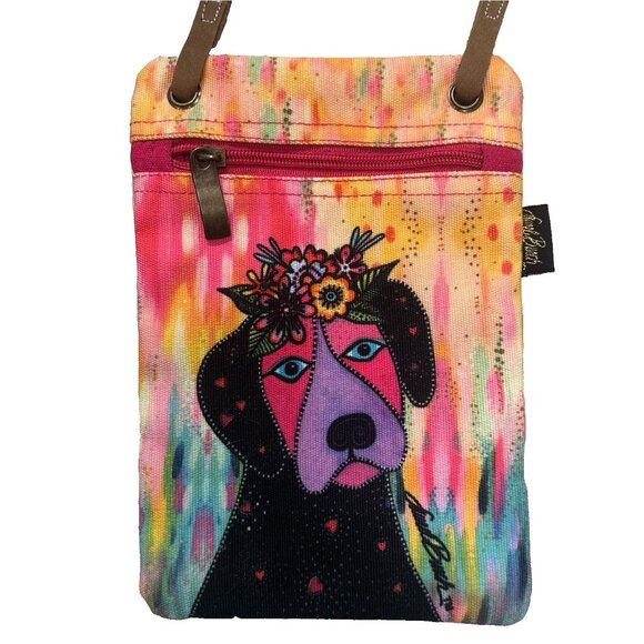 Laurel Burch Dog Print Crossbody Bag Small Canvas Purse Sun N Sand Adjustable - Picture 3 of 10